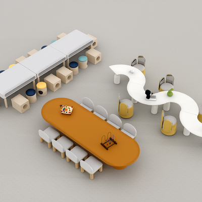  儿童桌椅 课桌 幼儿园桌椅su模型 