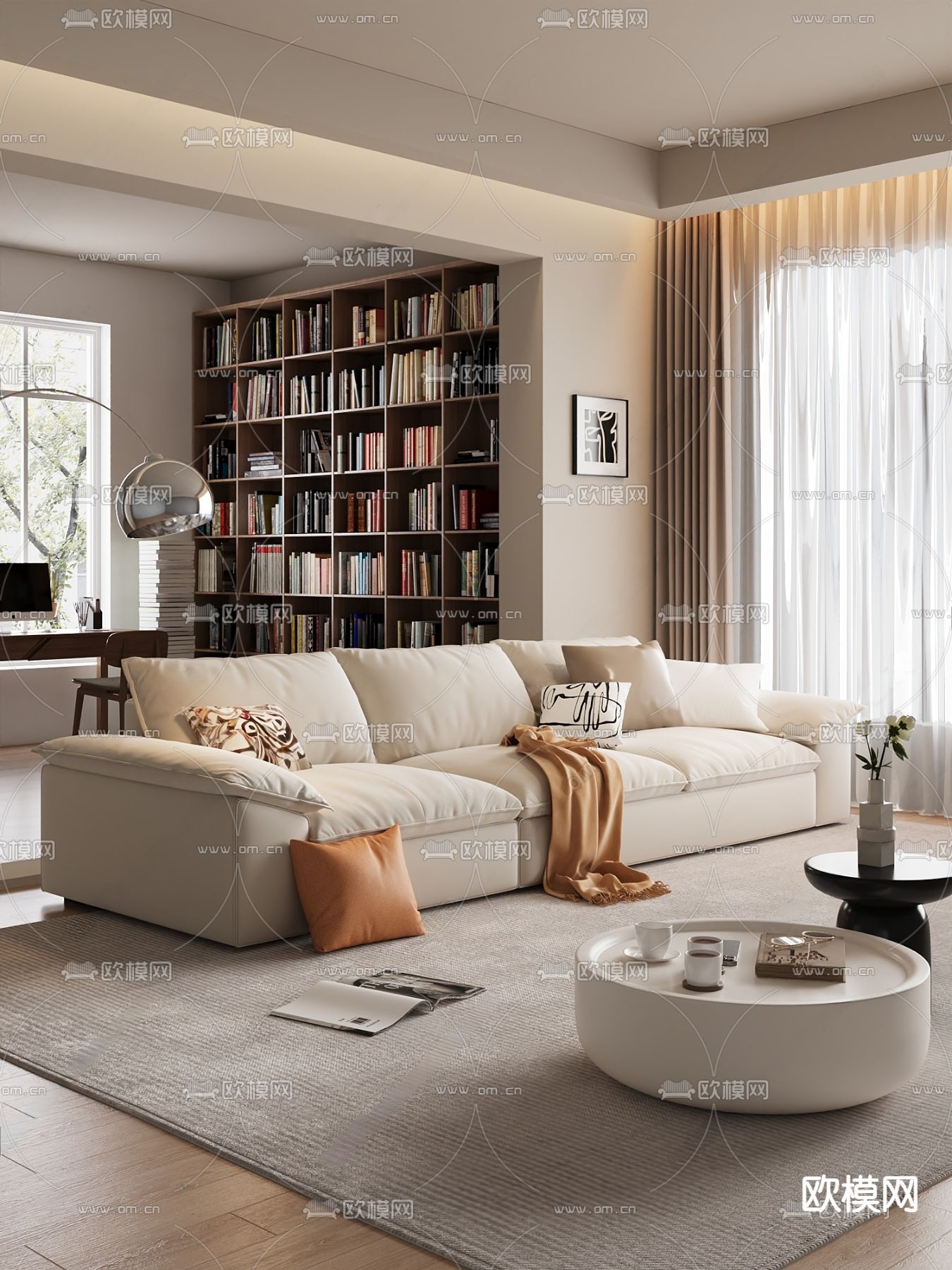 奶油风沙发 三人沙发3d模型下载