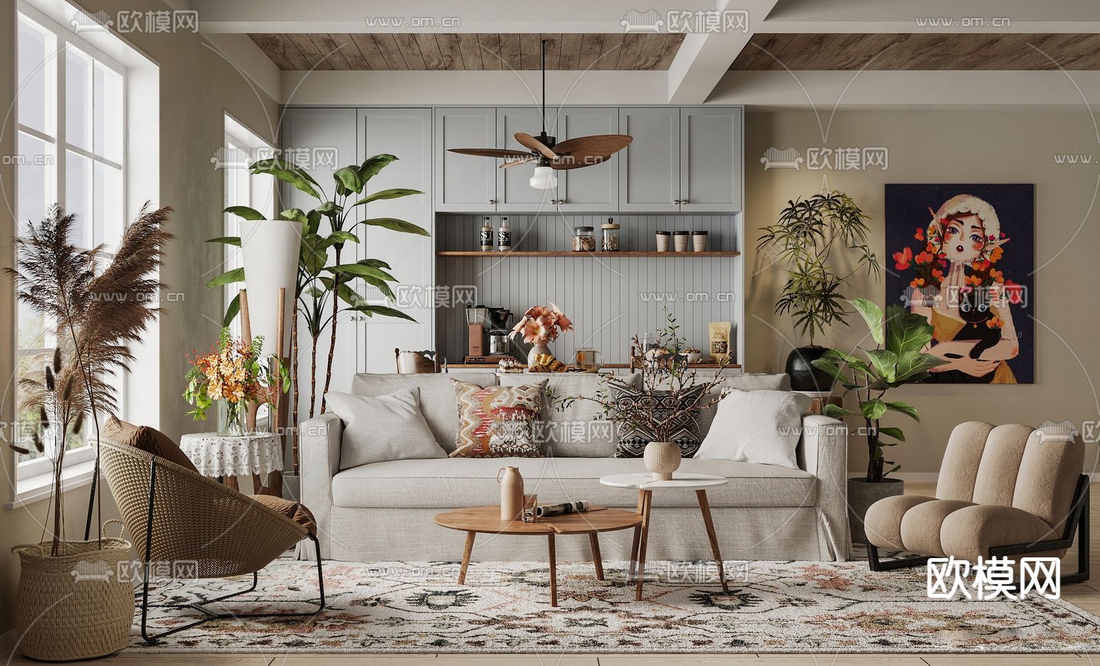 美式客餐厅3d模型下载（渲染图1）