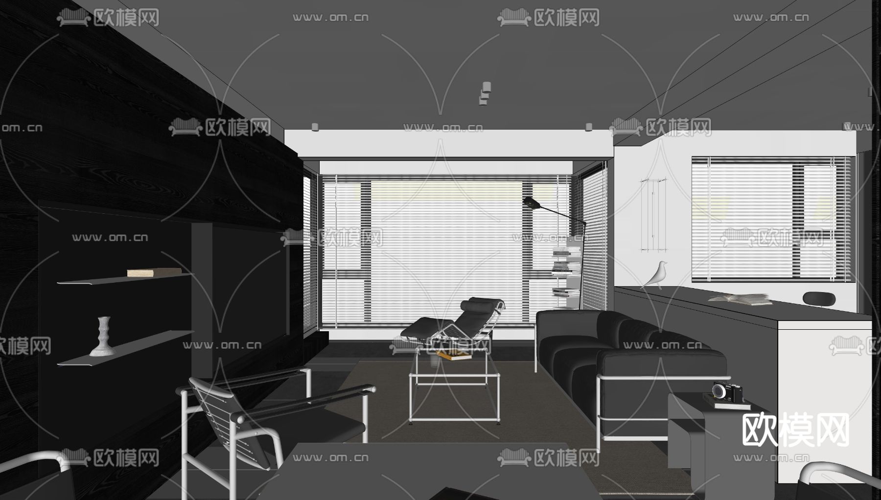 高级灰客餐厅su模型下载（渲染图1）