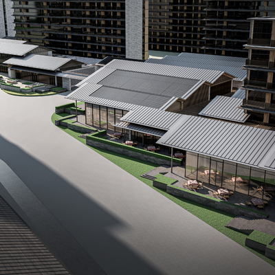  商业街 步行街su模型 