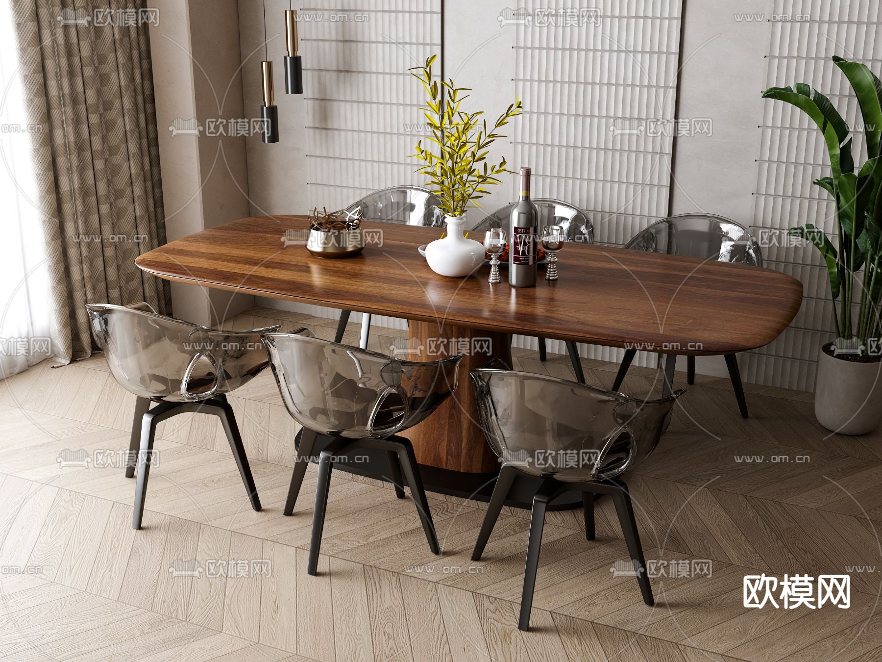 北欧餐桌椅su模型下载（渲染图2）