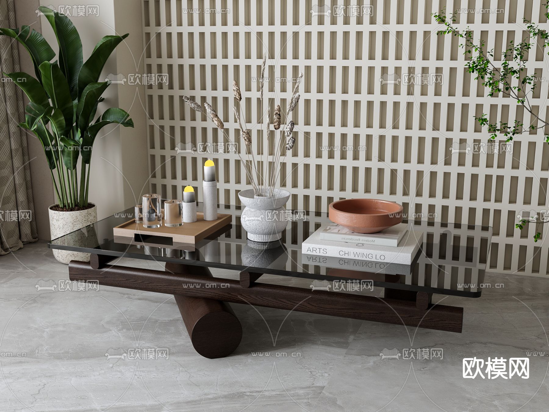 侘寂风茶几su模型下载（渲染图2）