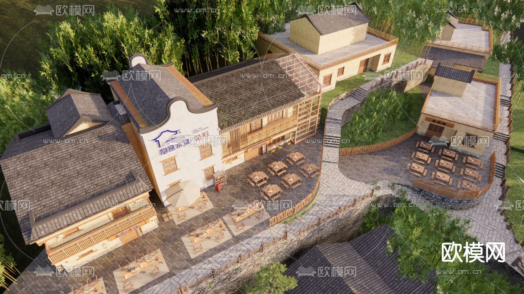 乡村民宿 农家乐鸟瞰su模型下载（渲染图2）