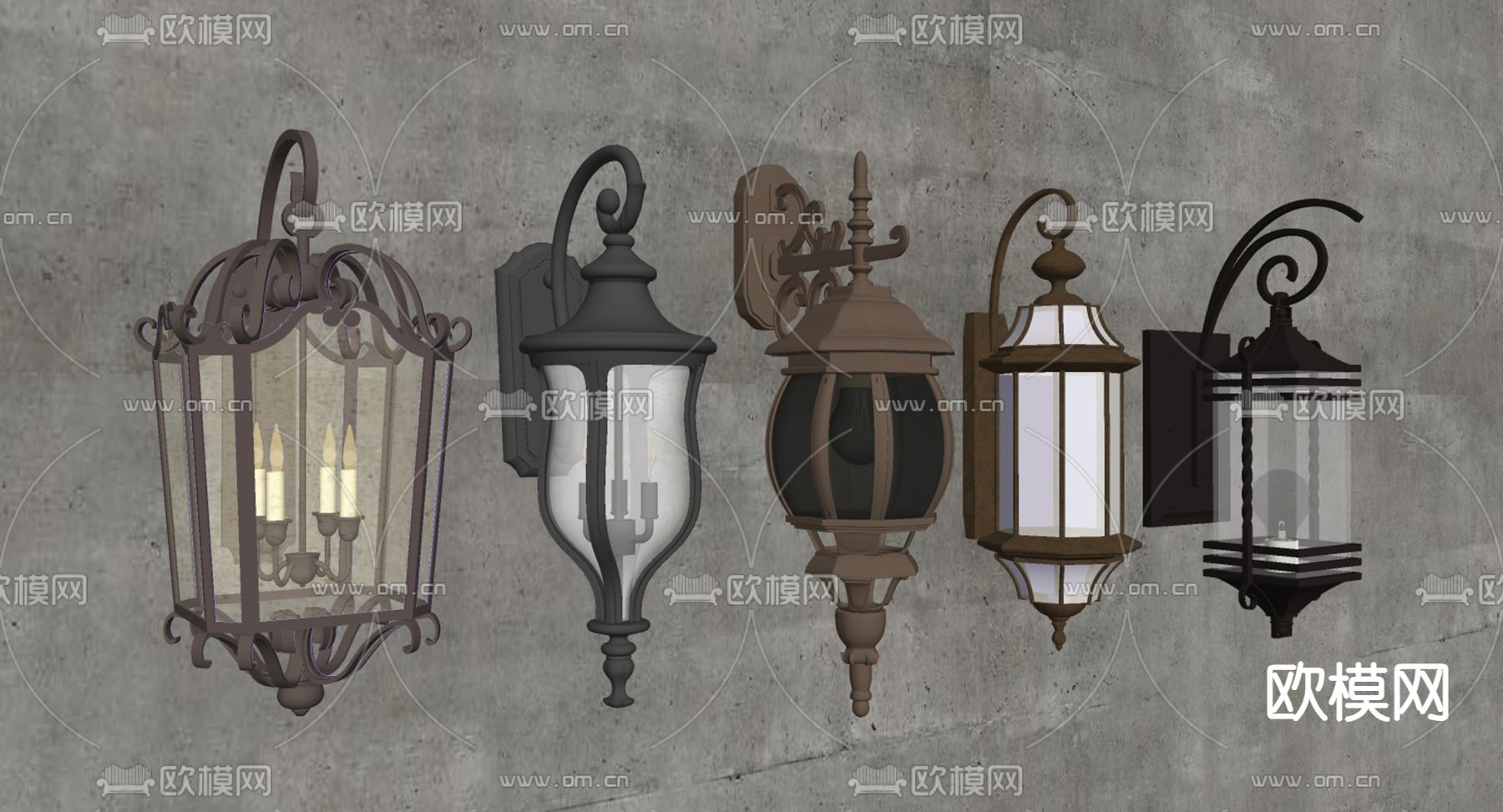 欧式古典壁灯 金属壁灯su模型下载（渲染图1）