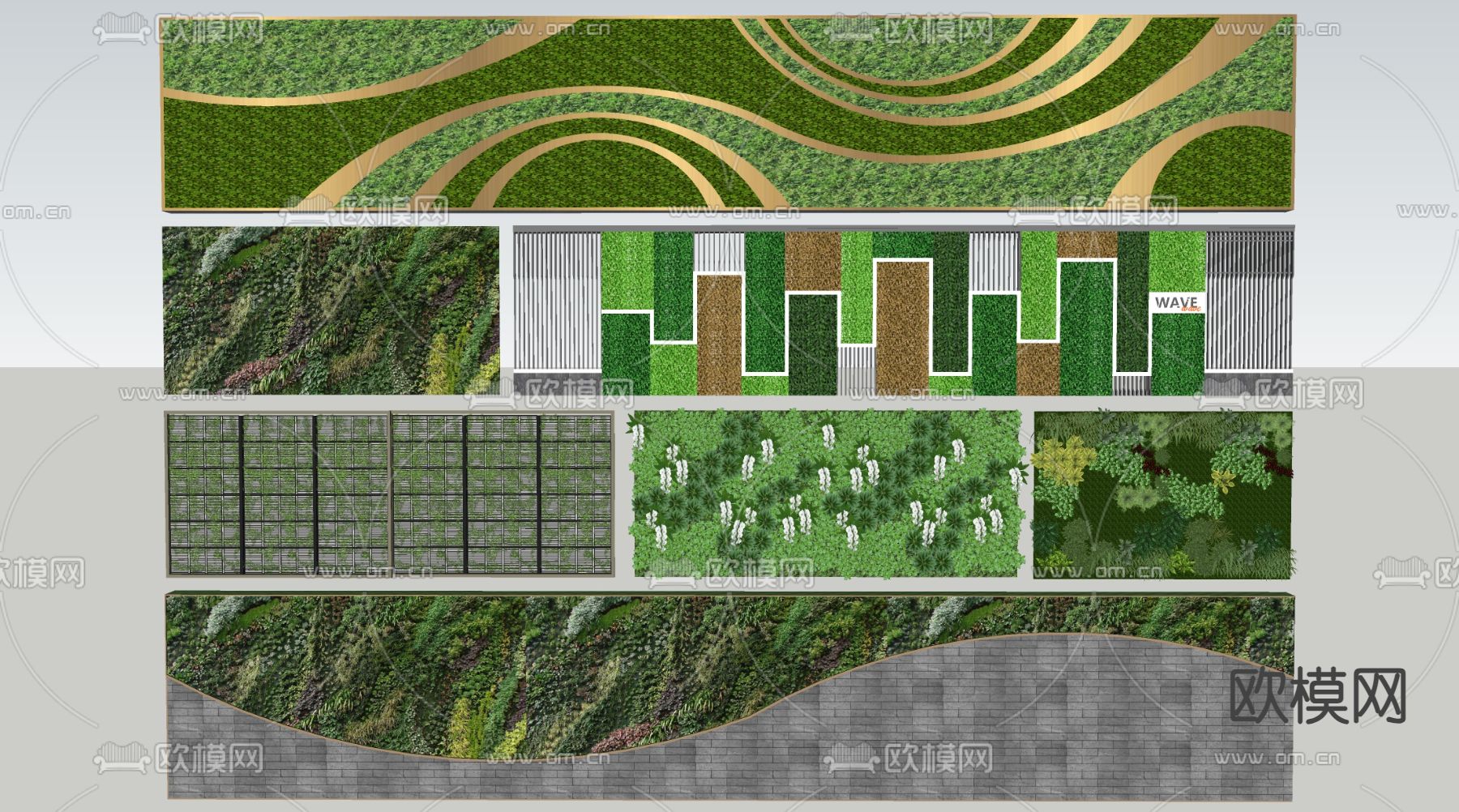 垂直绿化墙 植物墙su模型下载（渲染图1）
