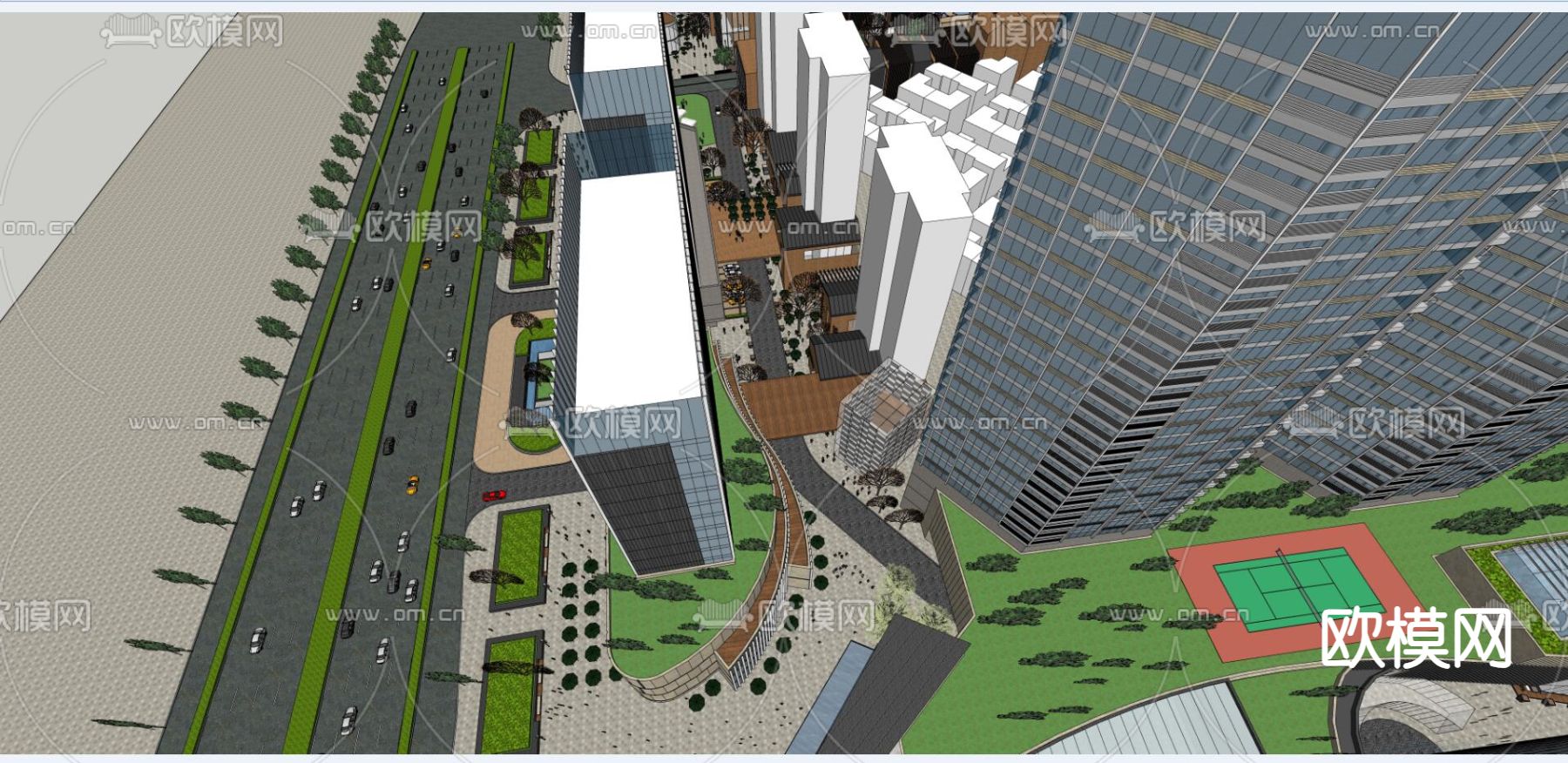 商业街 商业综合体鸟瞰su模型下载（渲染图3）