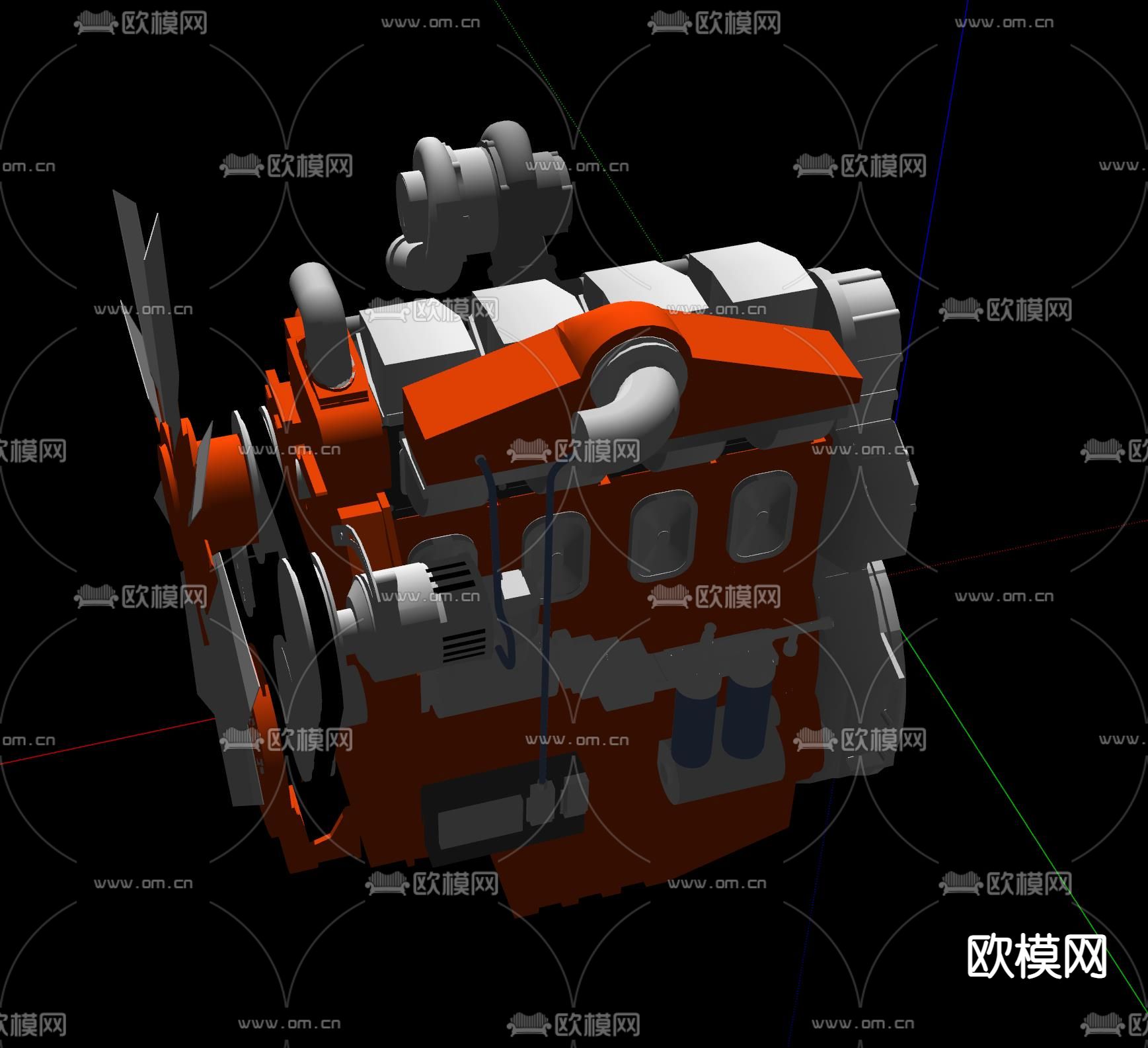 涡轮增压发动机su模型下载（渲染图4）