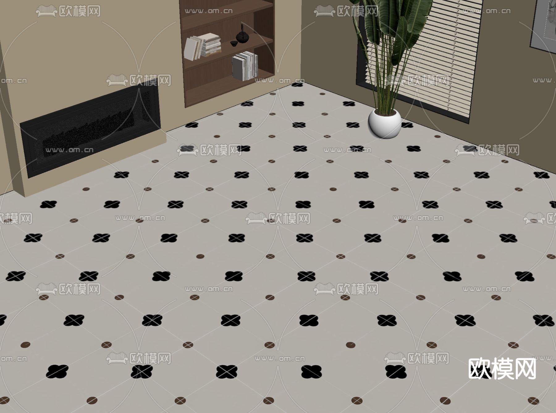 中古风地砖 瓷砖su模型下载（渲染图1）