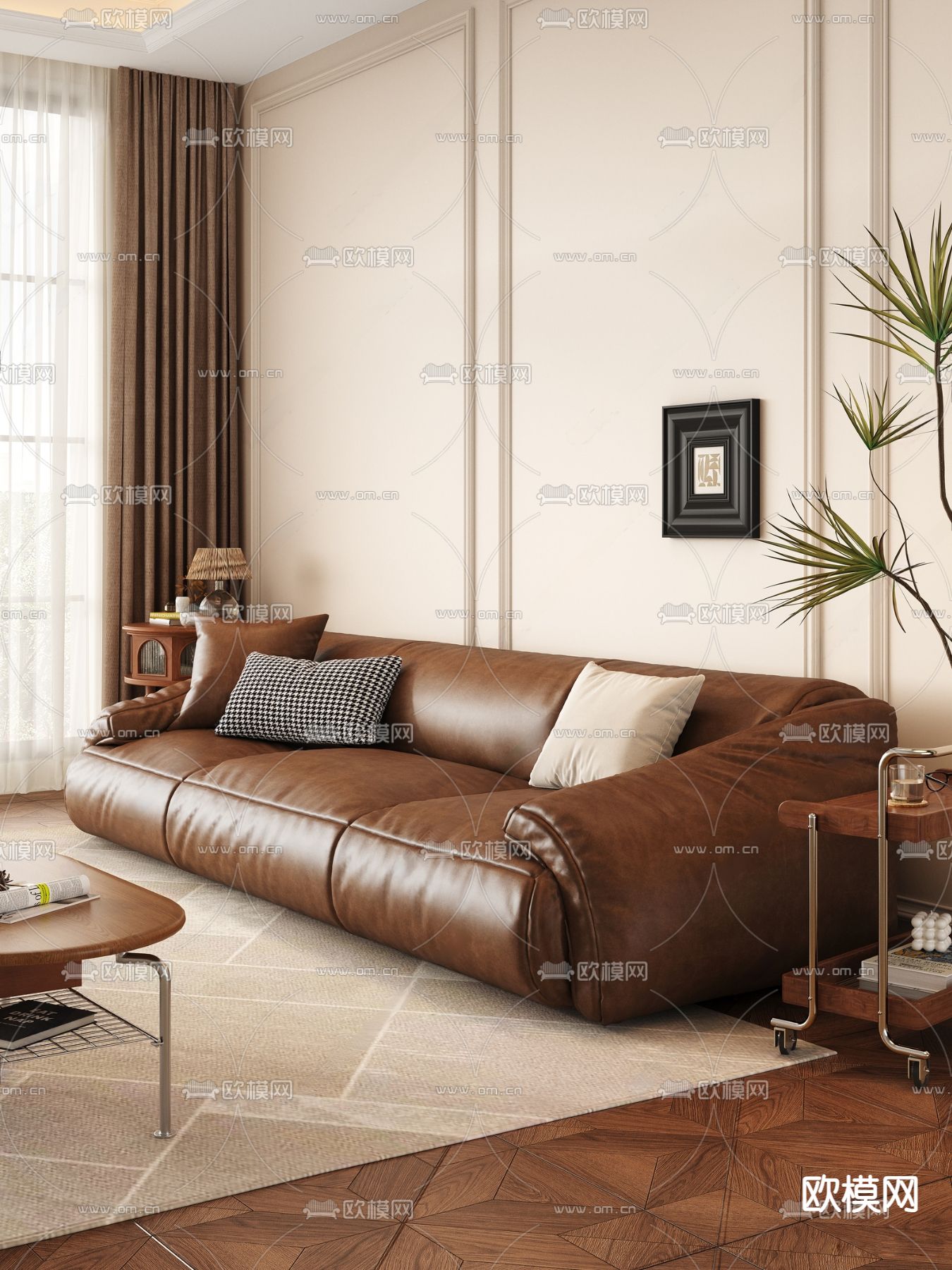 皮革沙发 多人沙发3d模型下载
