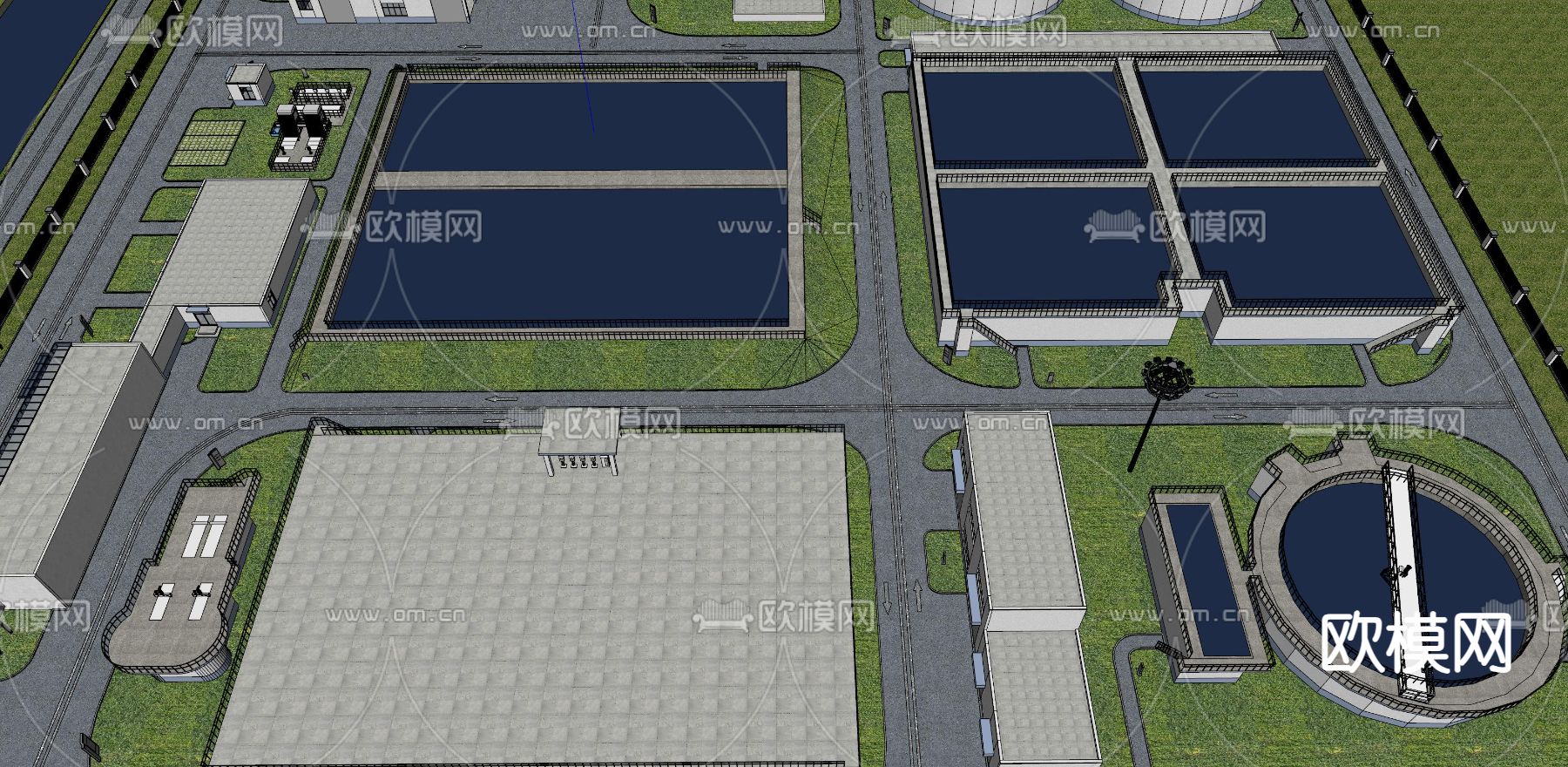 大型自来水厂 污水厂鸟瞰su模型下载（渲染图2）