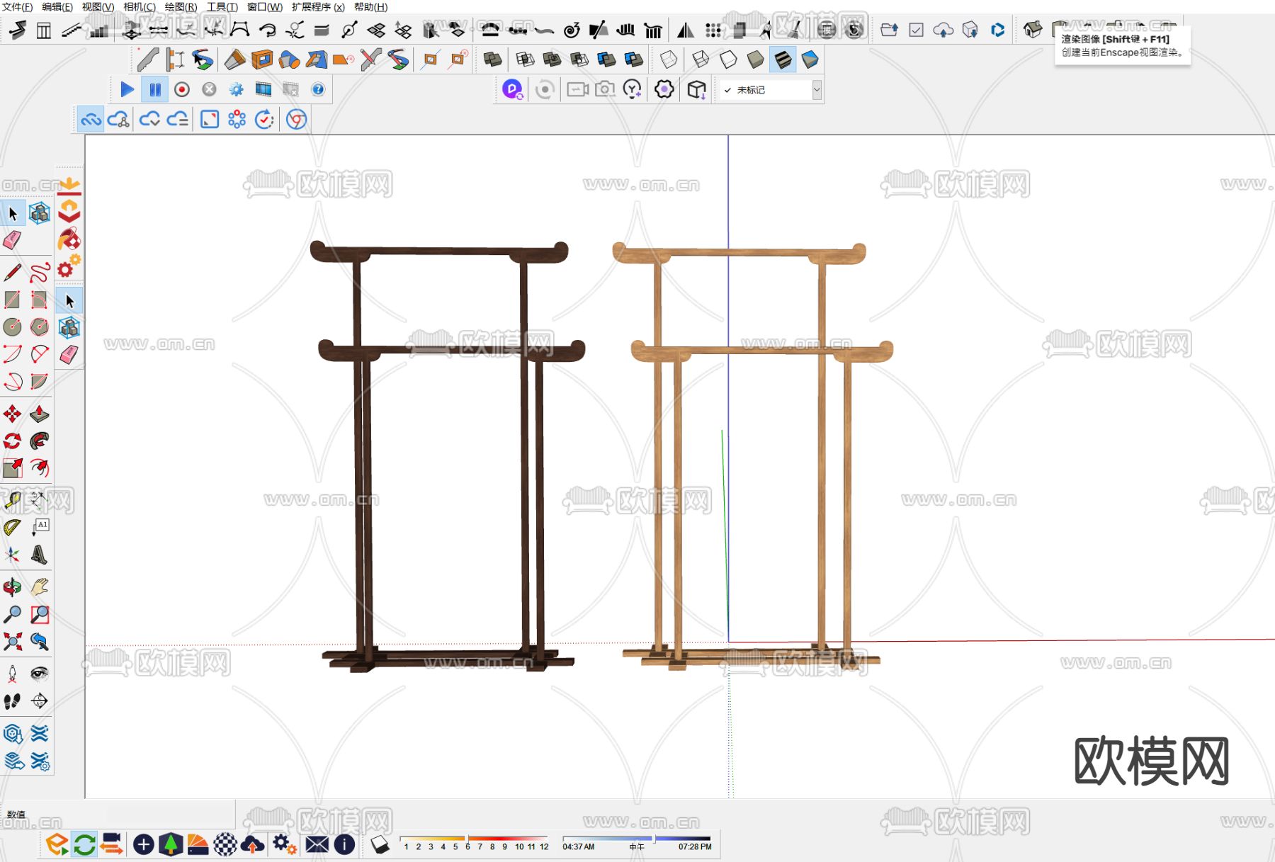 新中式挂衣架su模型下载（渲染图1）