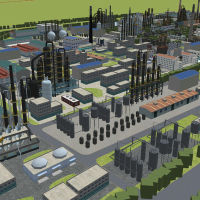  炼化厂 工厂鸟瞰su模型 
