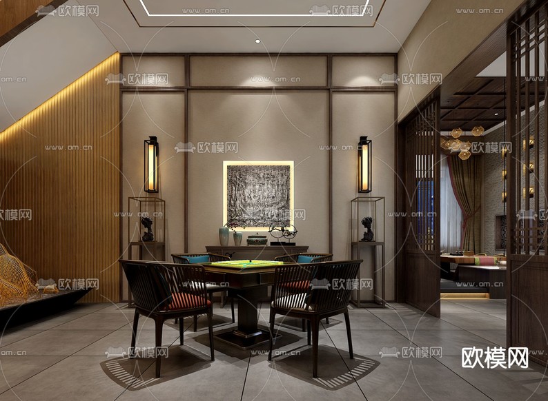 新中式棋牌室3d模型下载(渲染图2)