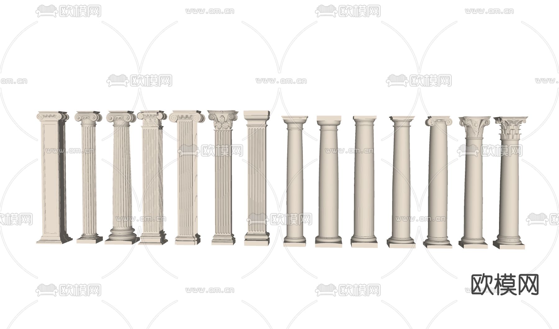 欧式柱子 罗马柱 装饰柱 圆柱su模型下载（渲染图1）
