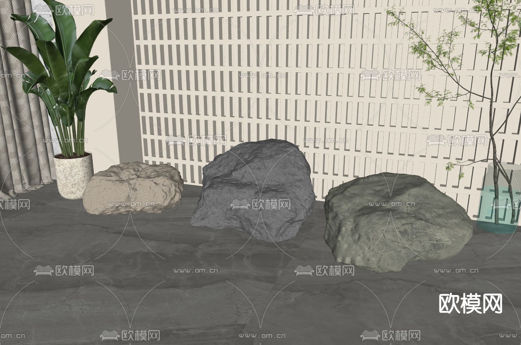 侘寂风石头 摆件su模型下载（渲染图1）