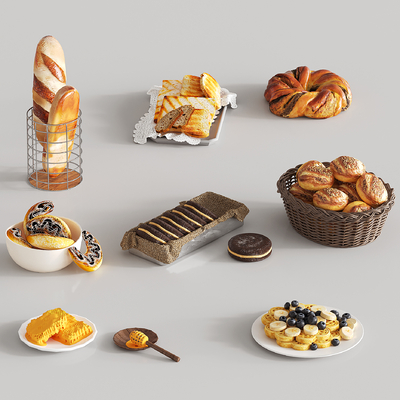  美食 食物 面包 饼干 蜂蜜 水果su模型 