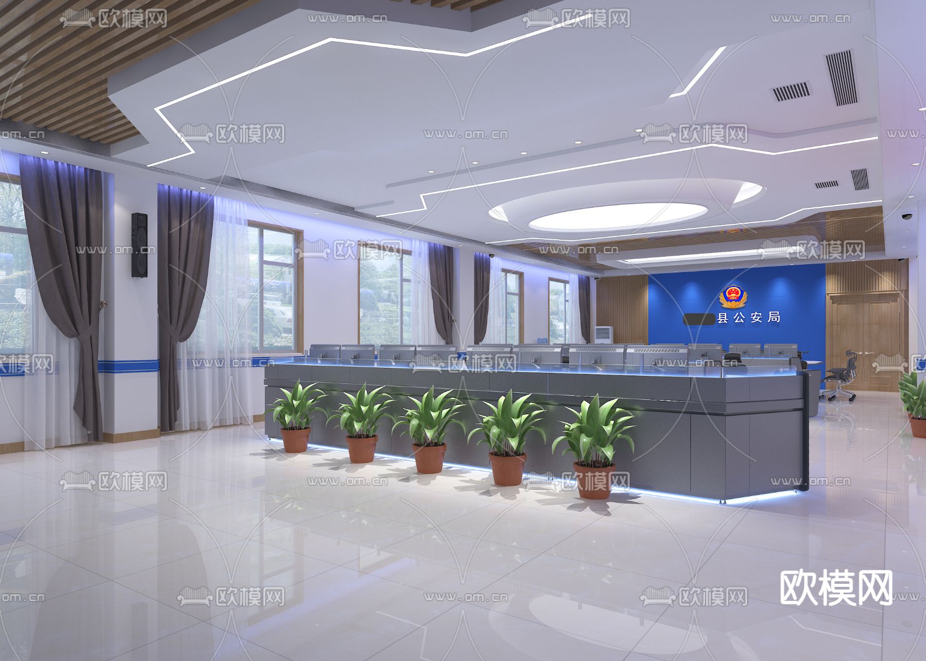 现代指挥室 控制室 监控室3d模型下载（渲染图3）