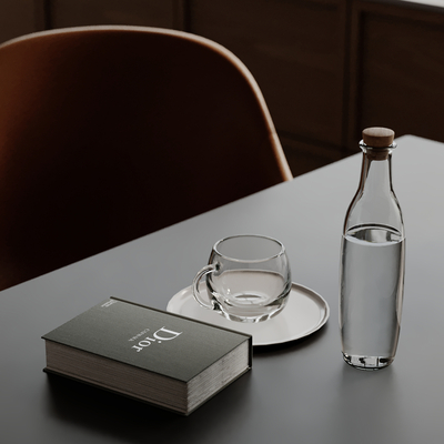  茶杯 水杯 书本 酒瓶su模型 