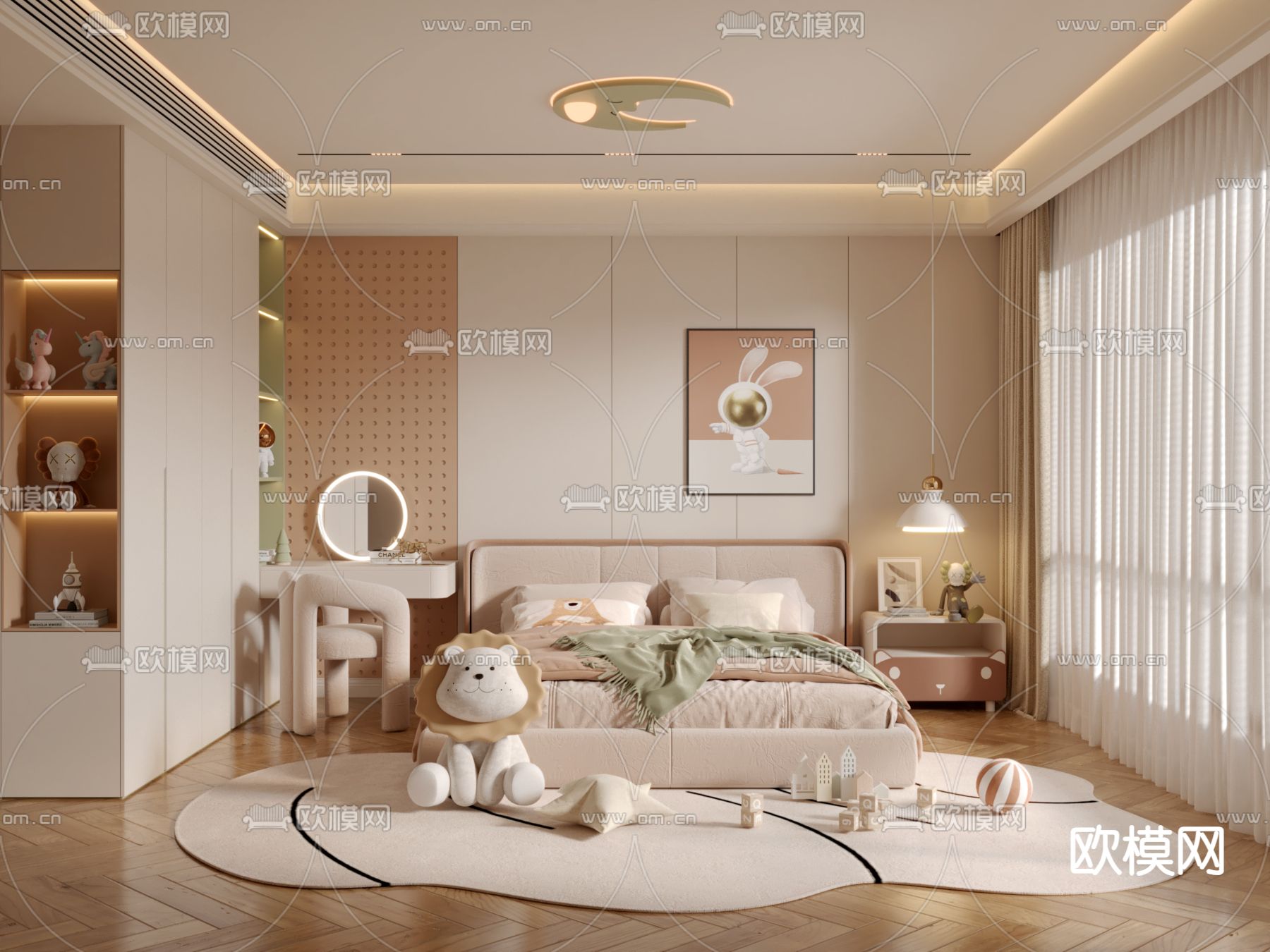 卧室 儿童房 女儿房3d模型下载（渲染图1）