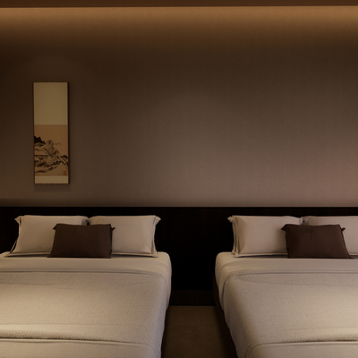  中式酒店标间套房 双床房su模型 