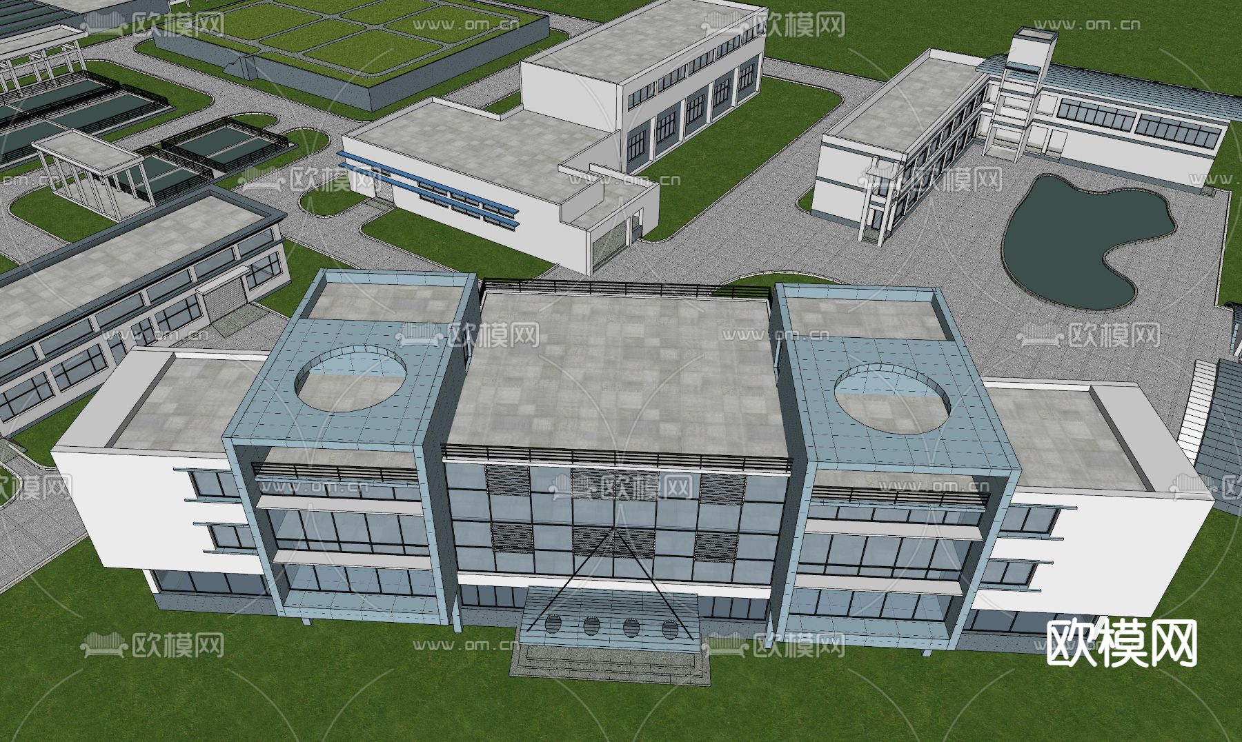 大型自来水厂 污水厂鸟瞰su模型下载（渲染图4）