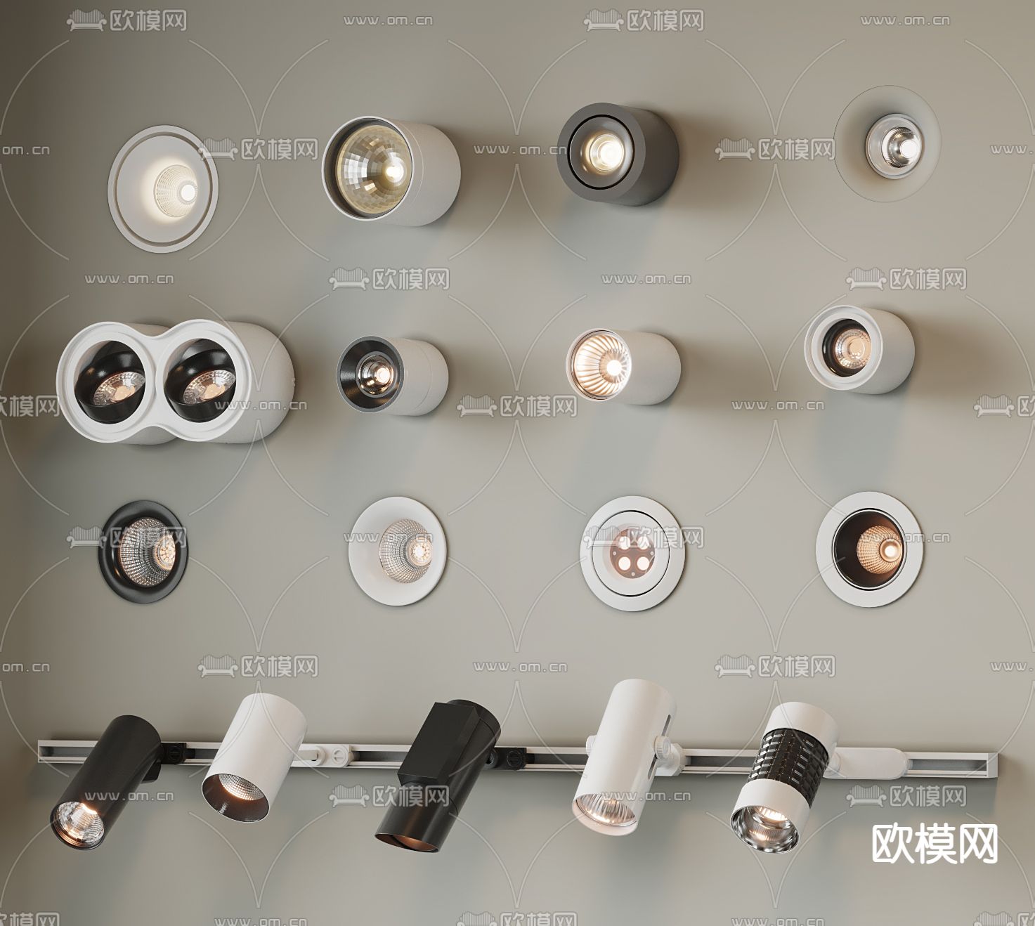 明装筒灯 射灯 轨道灯 磁吸灯3d模型下载