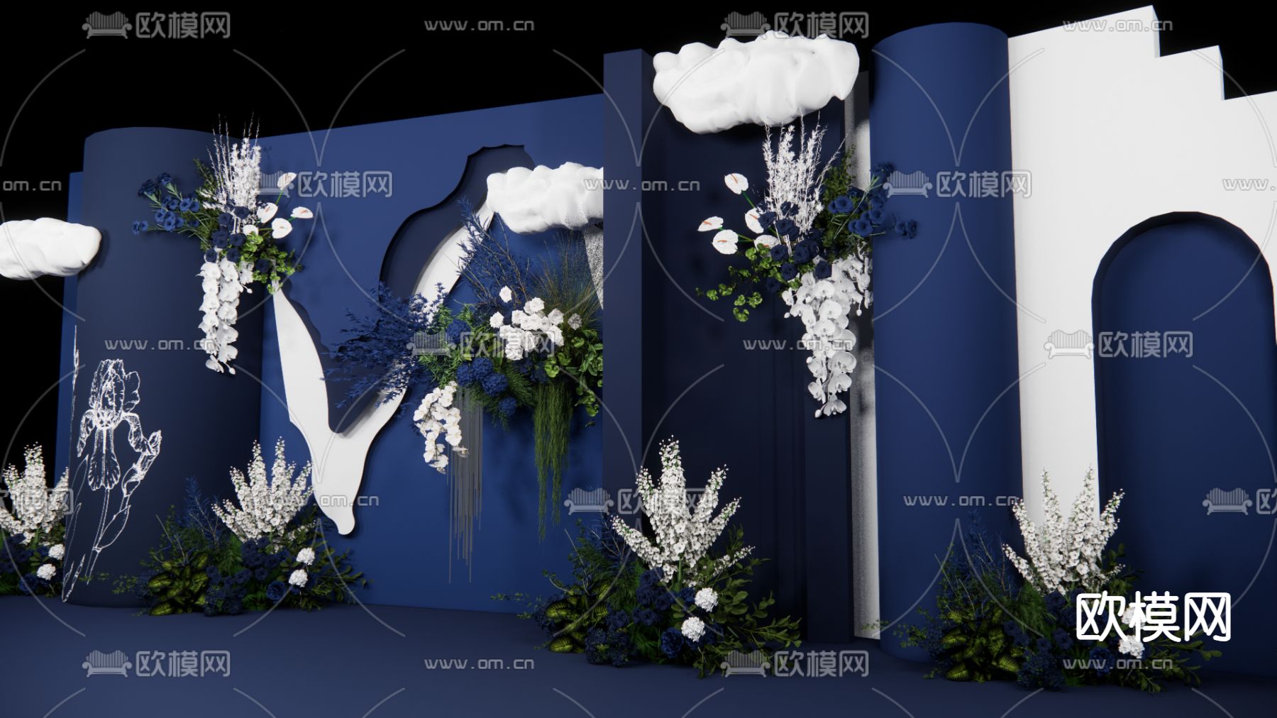 克莱因蓝美陈 婚礼美陈su模型下载（渲染图4）