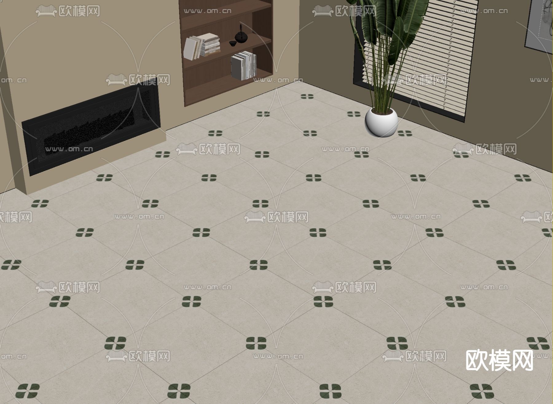 中古风地砖 瓷砖su模型下载（渲染图1）