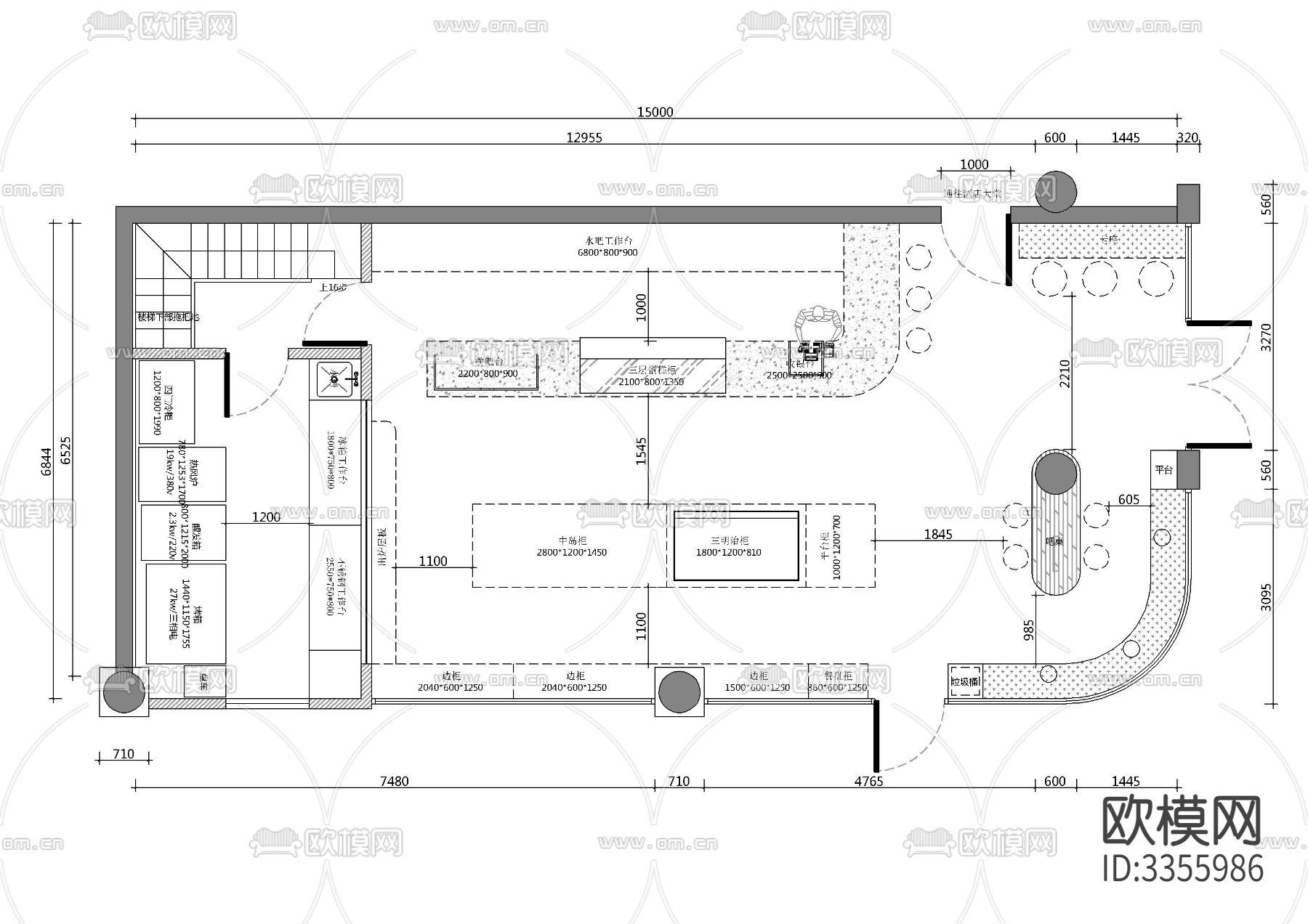 蛋糕店CAD平面图下载（渲染图1）