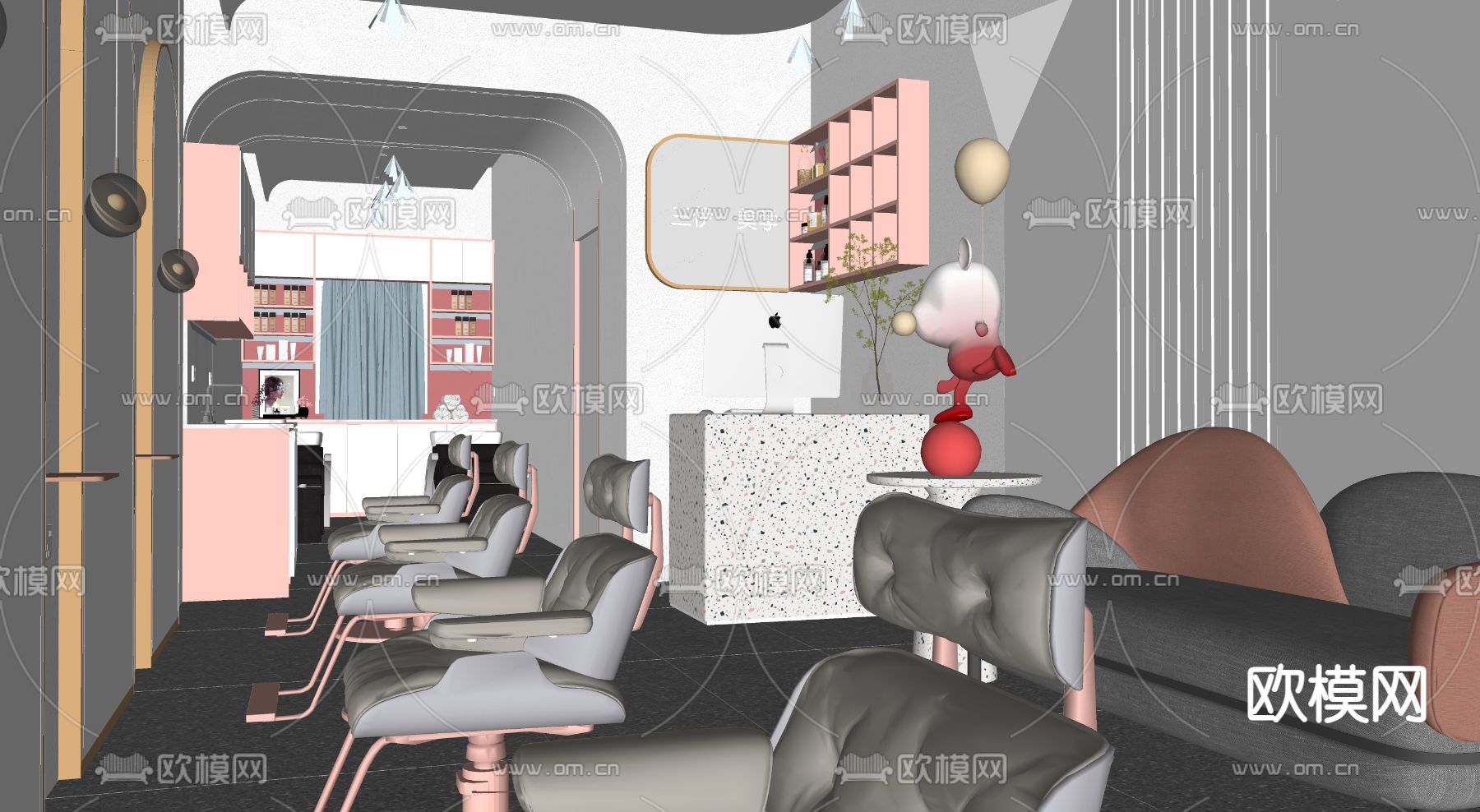 现代美容美发店su模型下载（渲染图2）