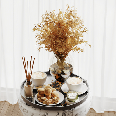  甜品 咖啡 花瓶摆件su模型 