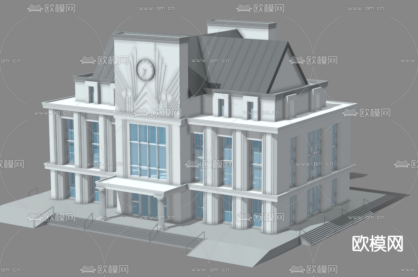 欧式车站建筑 公共建筑3d模型下载（渲染图1）