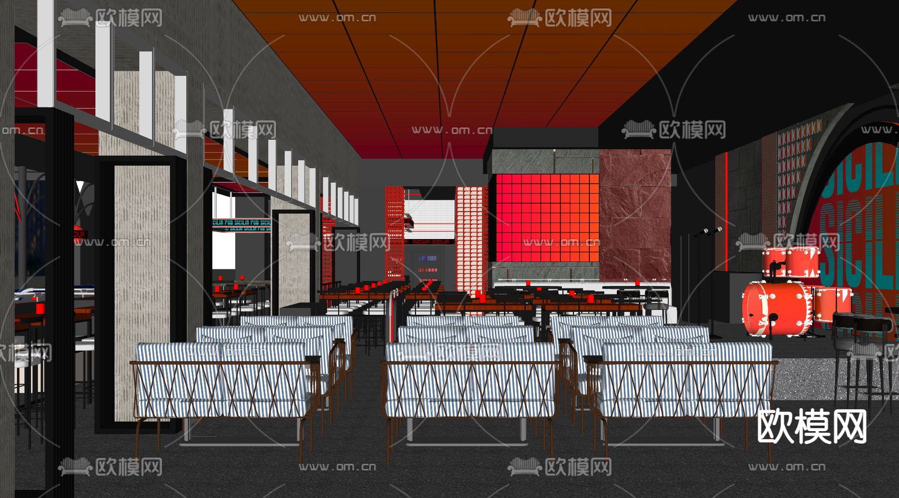 现代音乐餐吧su模型下载（渲染图1）