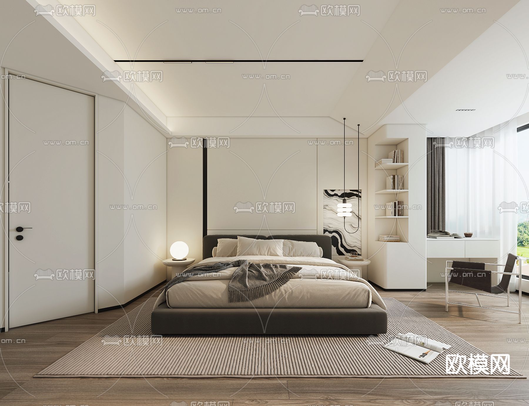 奶油风卧室 主人房3d模型下载