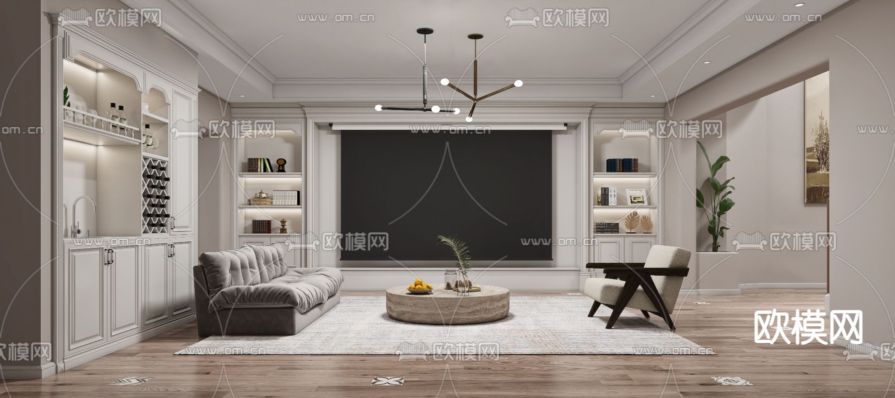 简欧影音室 视听室 家庭影院3d模型下载