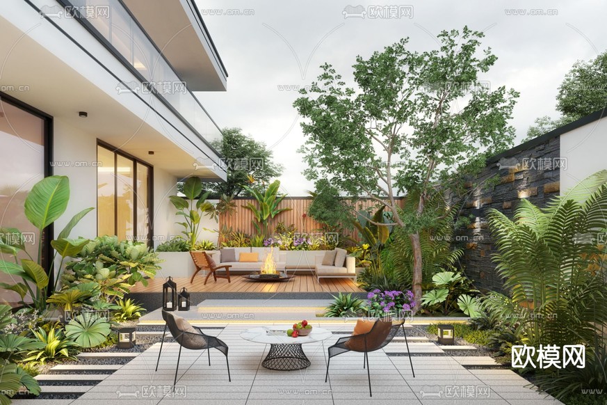 庭院景观 景观植物 别墅庭院3d模型下载_ID15289083_3dmax免费模型-欧模网