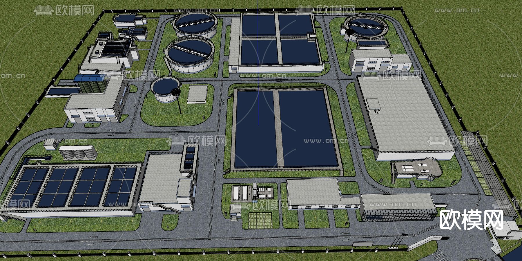 大型自来水厂 污水厂鸟瞰su模型下载（渲染图3）