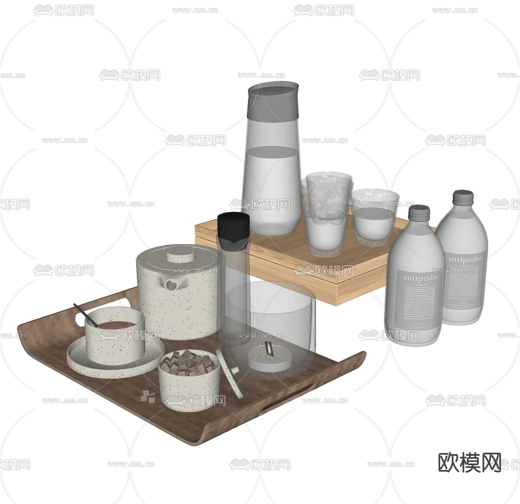 茶具 茶杯 托盘 牛奶su模型下载（渲染图1）