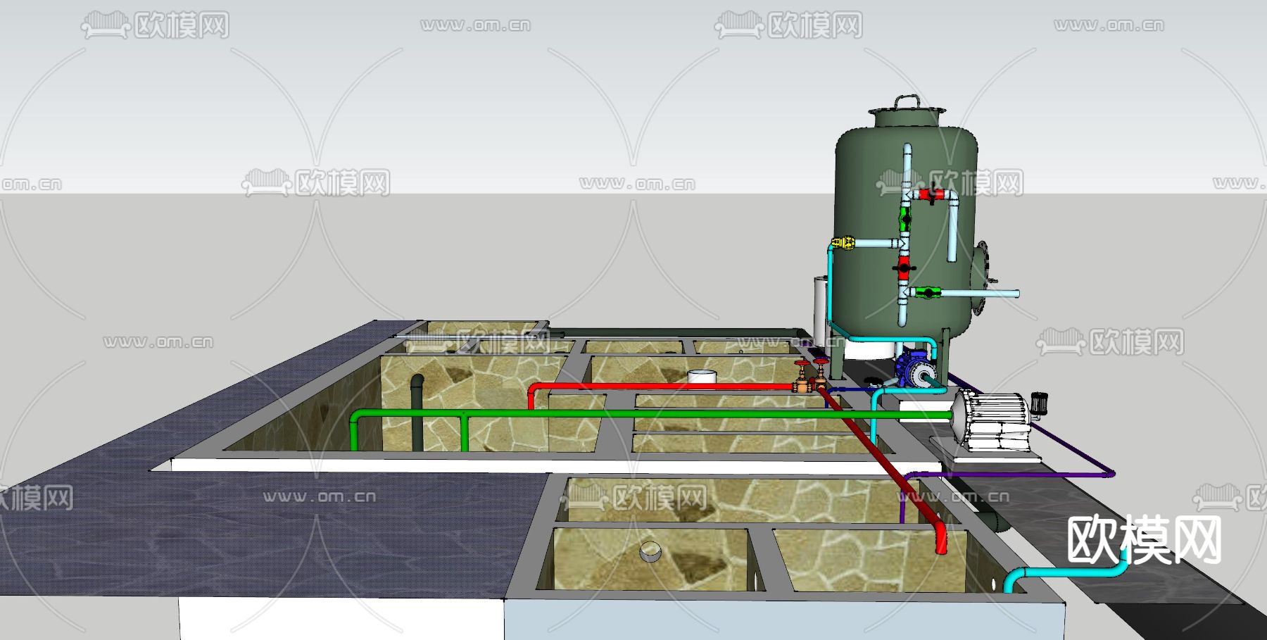 徐凝沉淀池 水厂鸟瞰su模型下载（渲染图1）