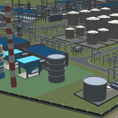  化工厂鸟瞰su模型 