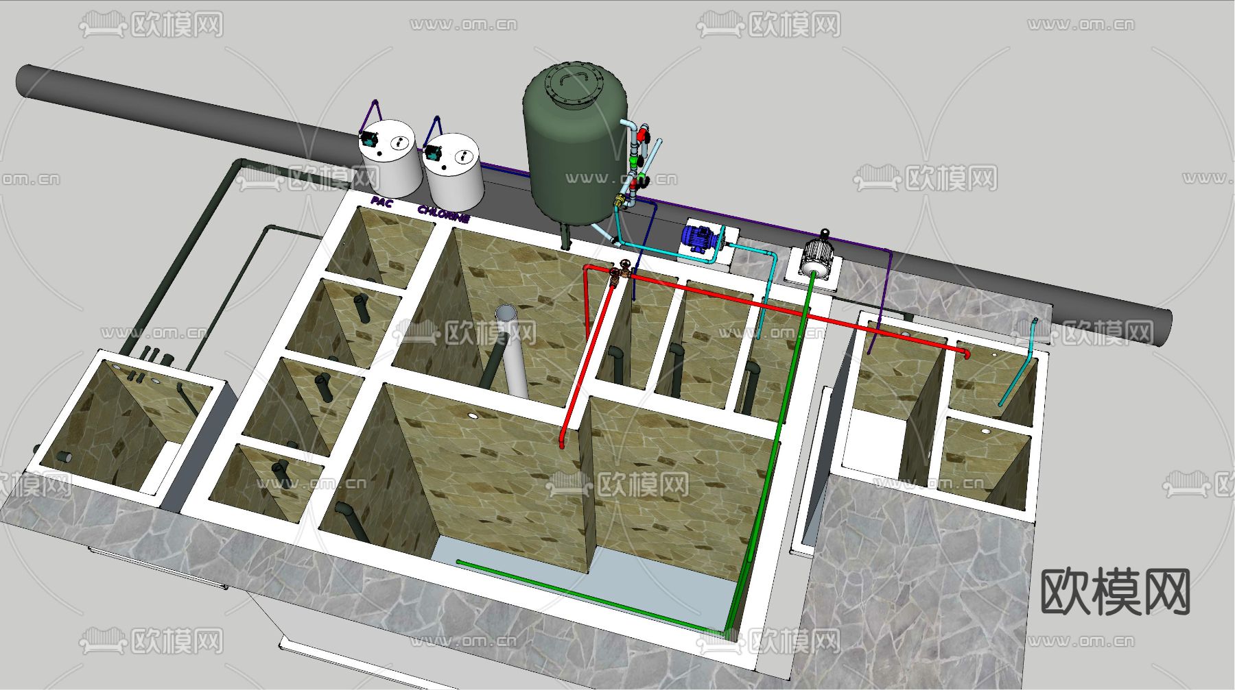 徐凝沉淀池 水厂鸟瞰su模型下载（渲染图3）