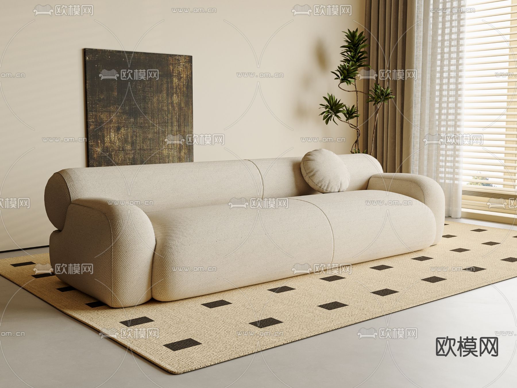 侘寂风休闲沙发 多人沙发3d模型下载