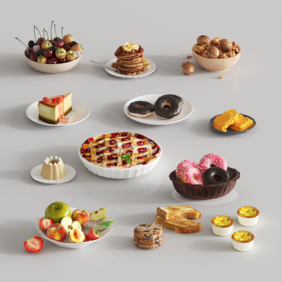  美食 面包 甜甜圈 蛋挞 水果 草莓樱桃 蜂蜜su模型 