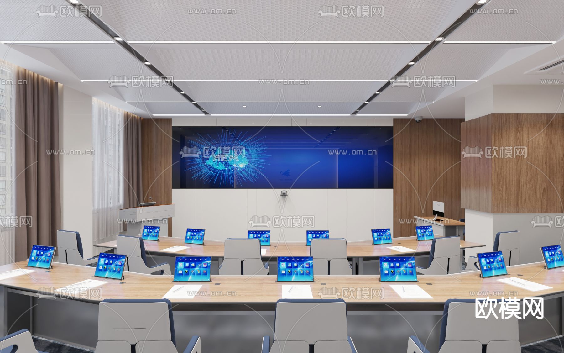 现代指挥室 控制室 监控室3d模型下载（渲染图1）