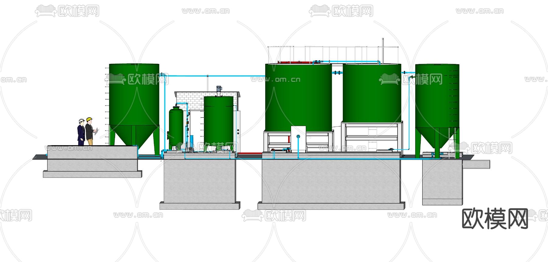 小型污水池站 工厂设备su模型下载（渲染图2）
