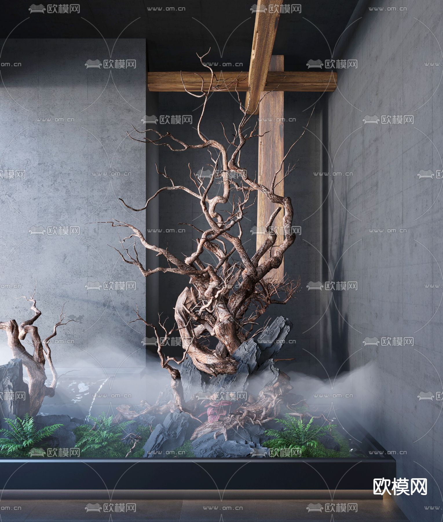 室内枯木景观 叠水造景3d模型下载