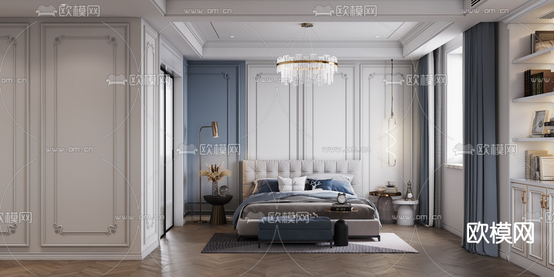 法式卧室 主人房3d模型下载（渲染图1）