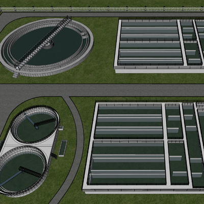 大型自来水厂 污水厂鸟瞰su模型 