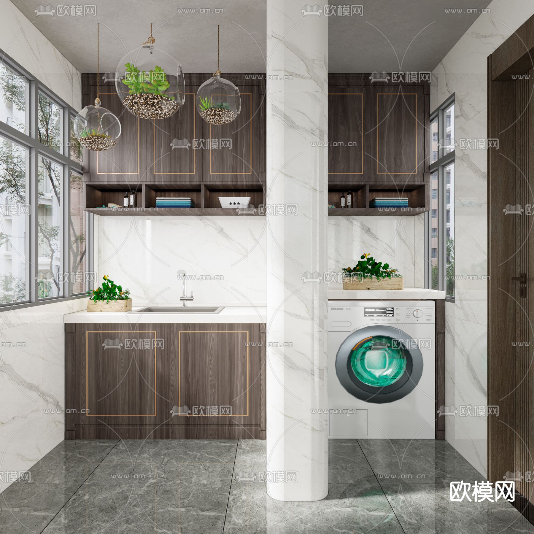 新中式阳台 洗衣房3d模型下载